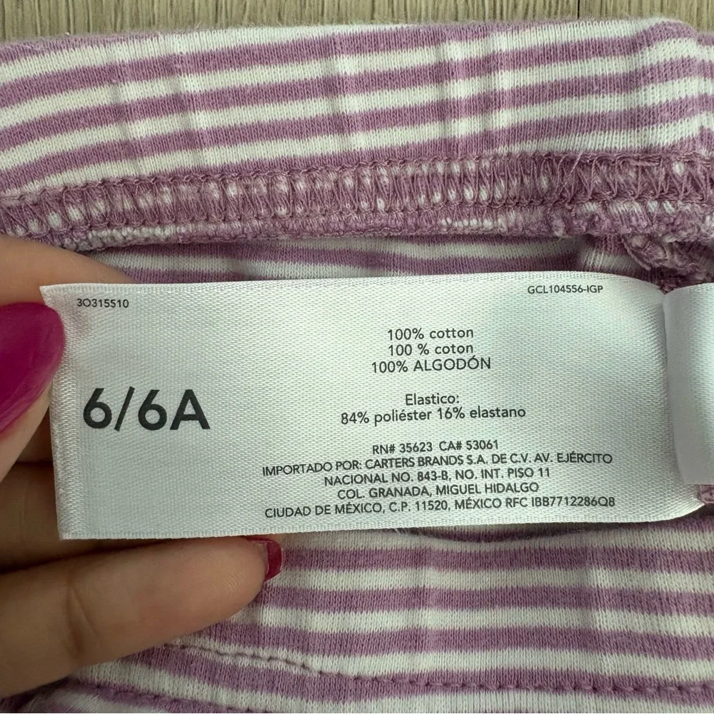 Carter Kids Girls Pajamas Set 6 Years Lavender White Striped 100% Cotton Comfy